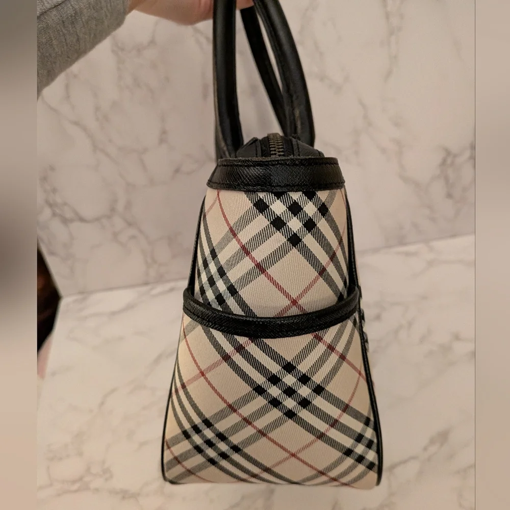Burberry Beige Check Canvas Tote with Black Trim